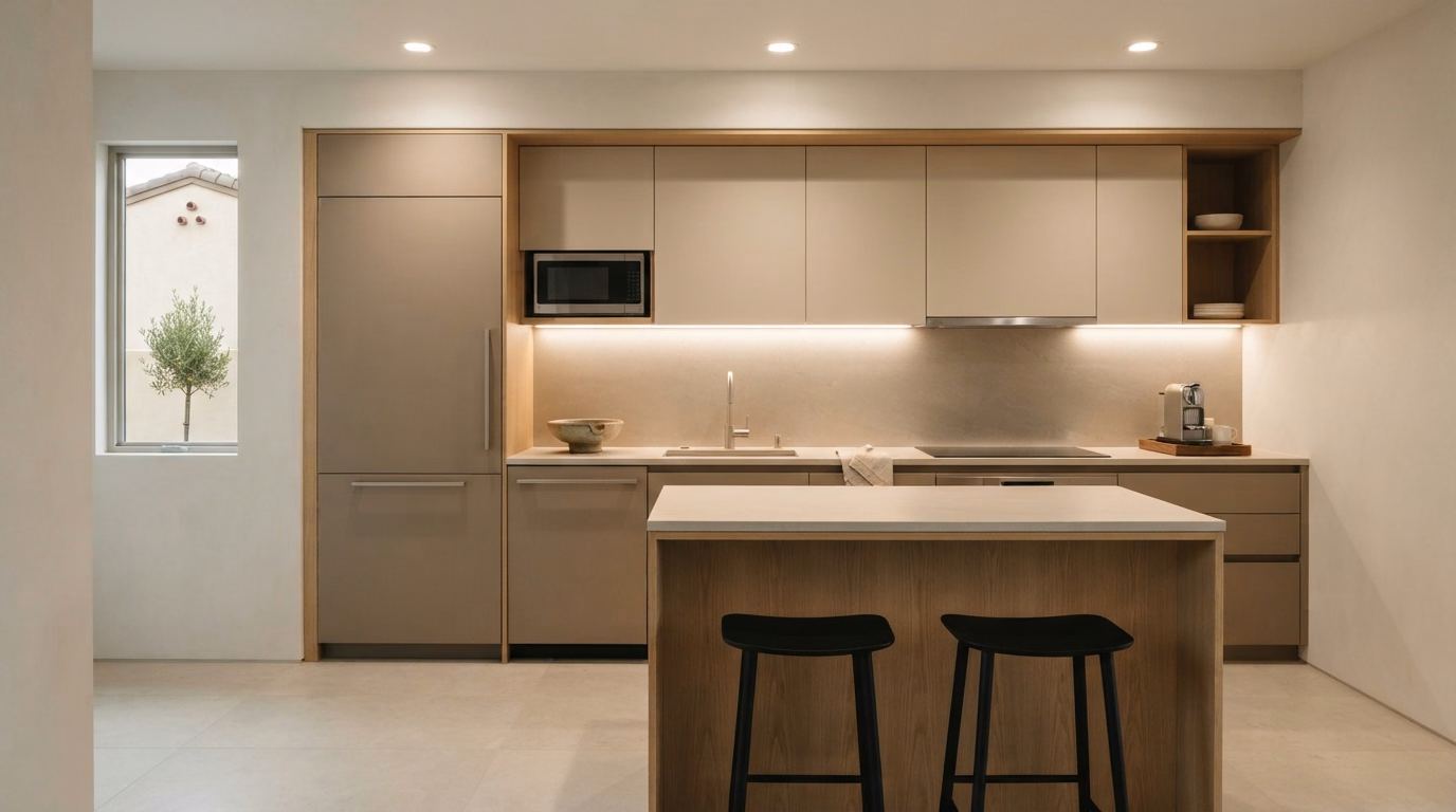 Minimalist Slab for San Diego County kitchen design.