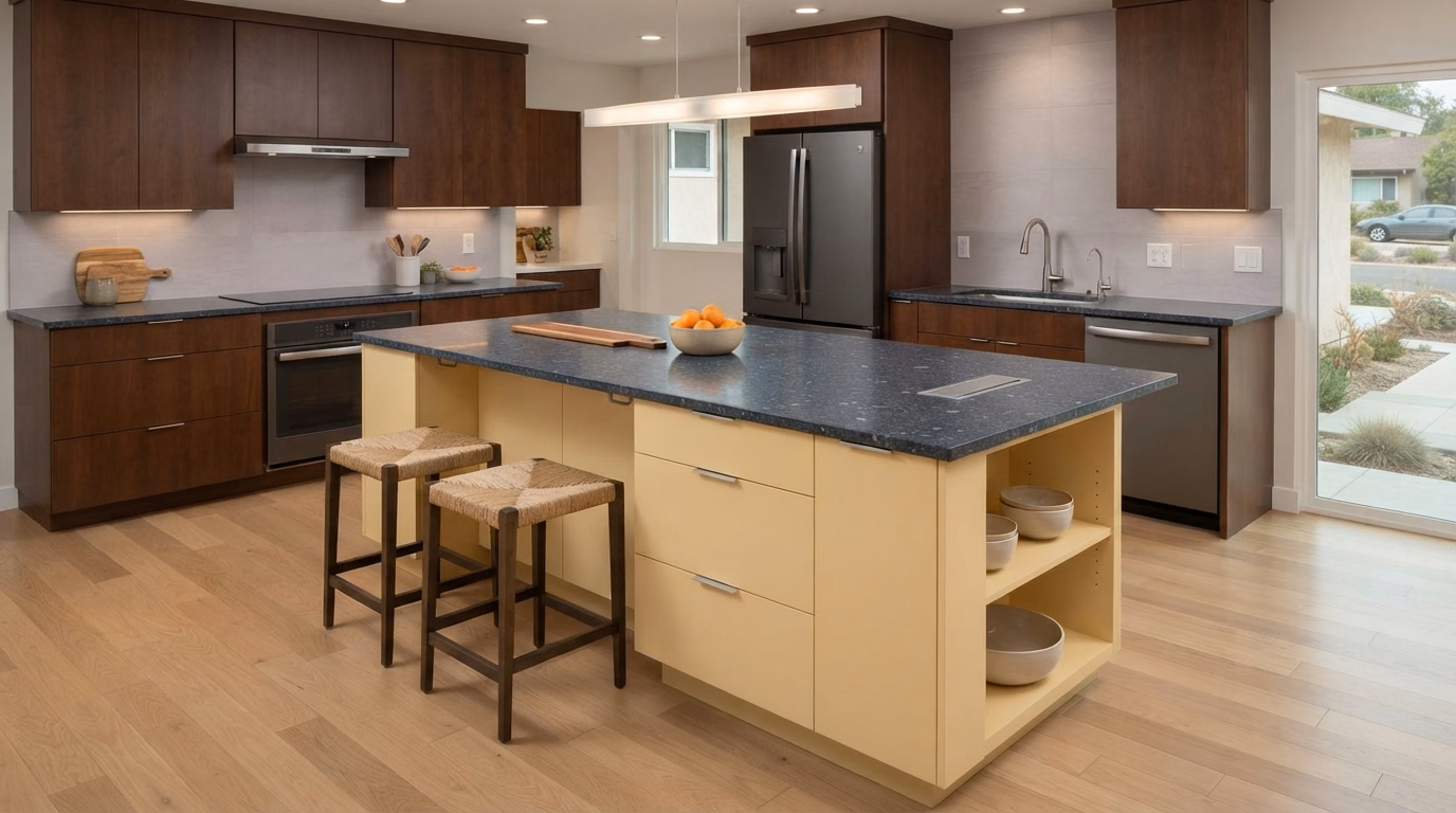 Kitchen Island Planning for San Diego County kitchen flooring.