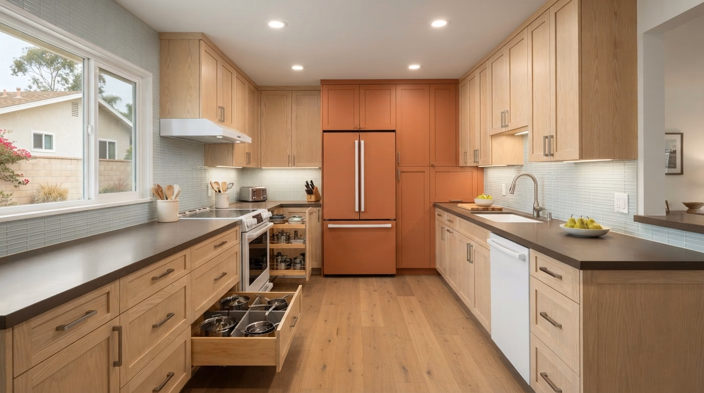 Cabinet Design Coordination for a San Diego County kitchen island project.