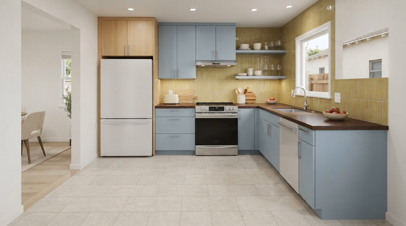 Flooring, Tile and Backsplash Coordination for a San Diego County kitchen island project.