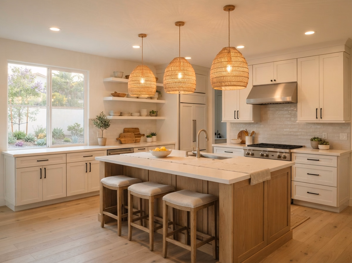 Coastal California Casual Lighting Style in San Diego County.