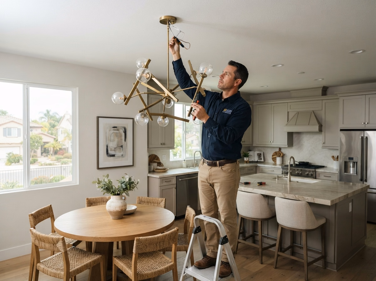 Kitchen Chandelier Statement Fixture Installation in San Diego County.