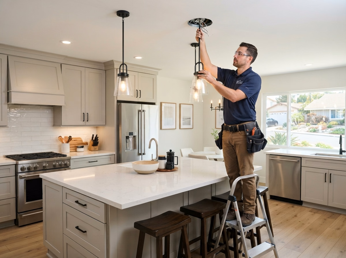 Pendant Lighting over Kitchen Islands in San Diego County.