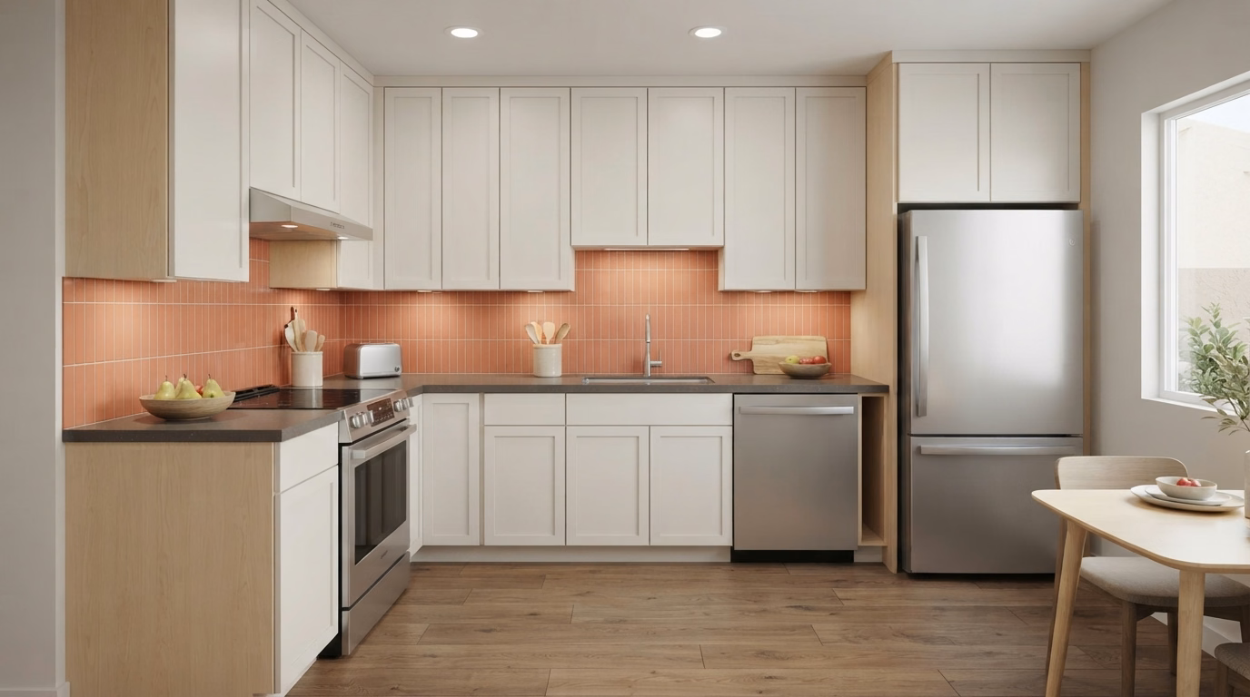Light cabinet colors for a small kitchen in San Diego County.