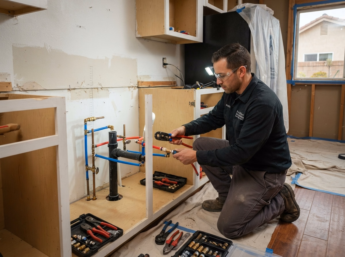 Plumbing Rerouting for San Diego County kitchen services.